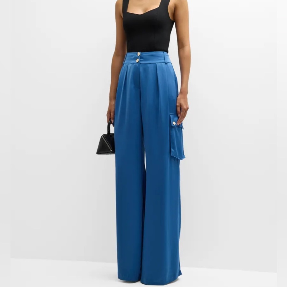 NEW WITH TAGS- Ramy Brook Rumer Wide leg satin trouser in Summer Navy